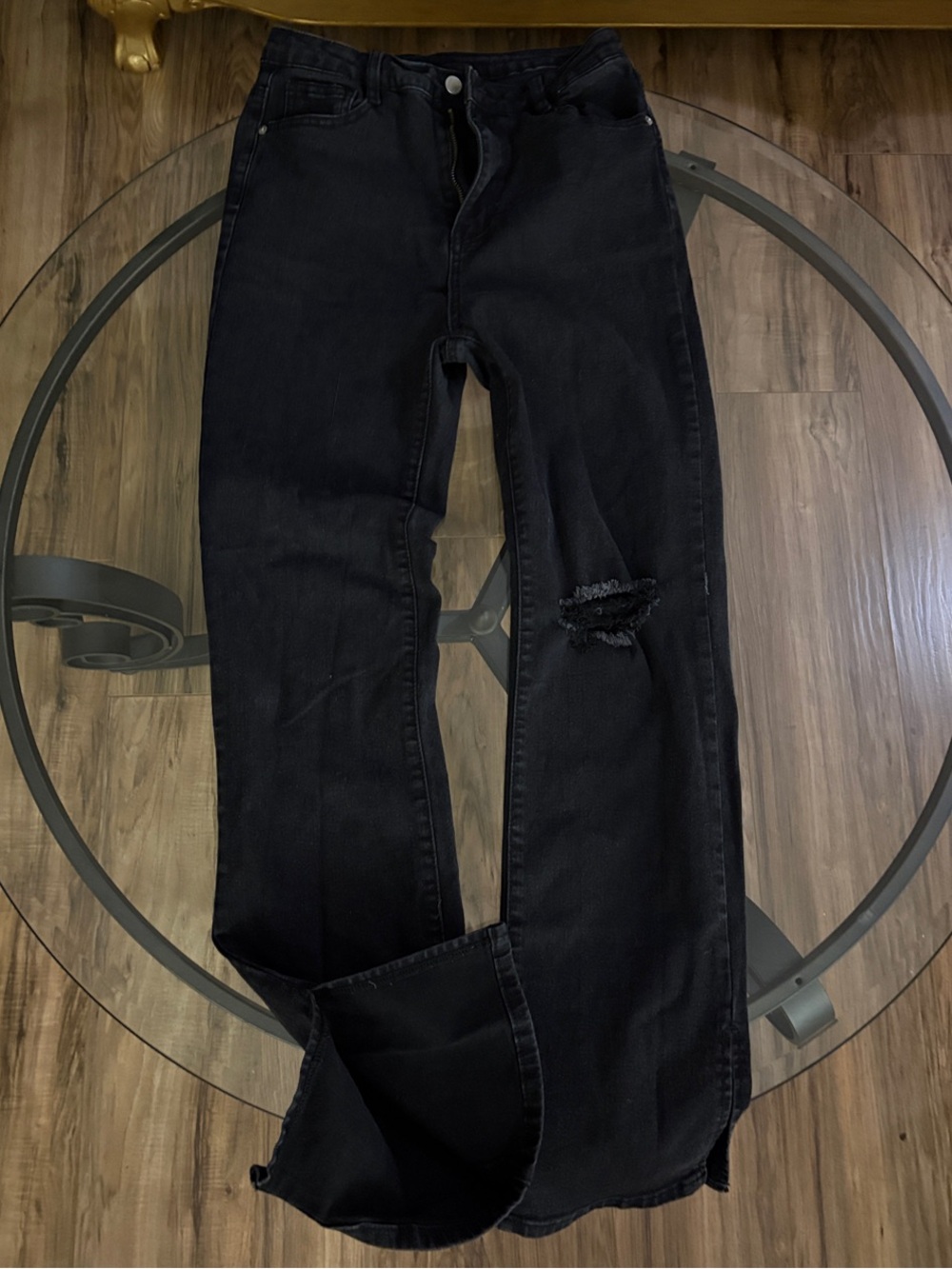 SHEIN Black Distressed Straight-Leg Jeans